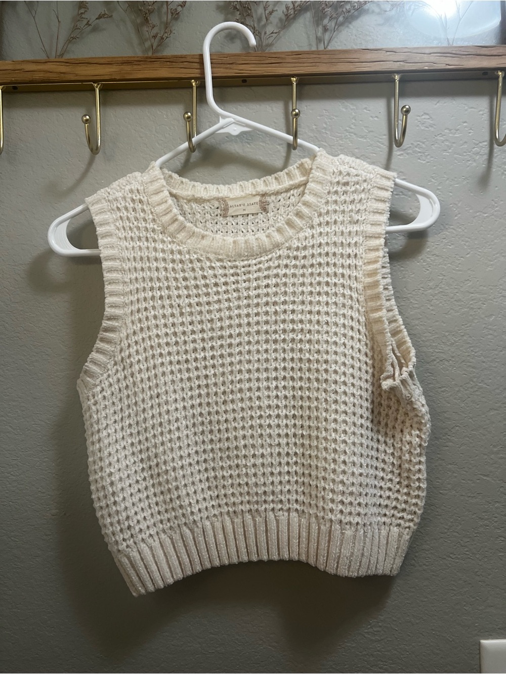 Altar'd State Cream Waffle-Knit Sleeveless Crew Sweater Vest
